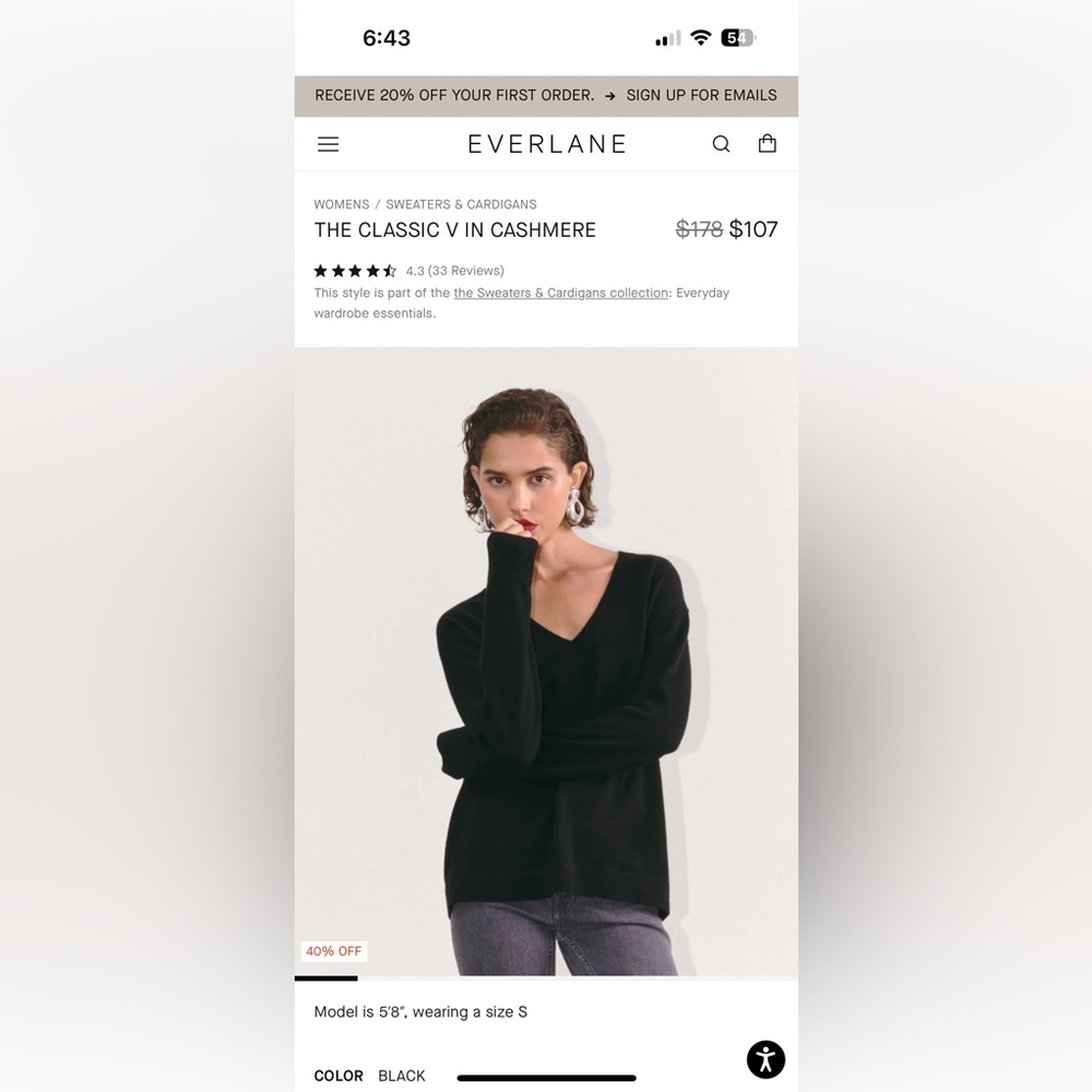 Everlane Black V-Neck Cashmere Sweater